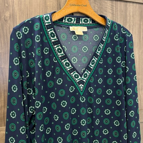 Michael Kors 1X Tunic V Neck Long Sleeve blue green stretch - Picture 5 of 10